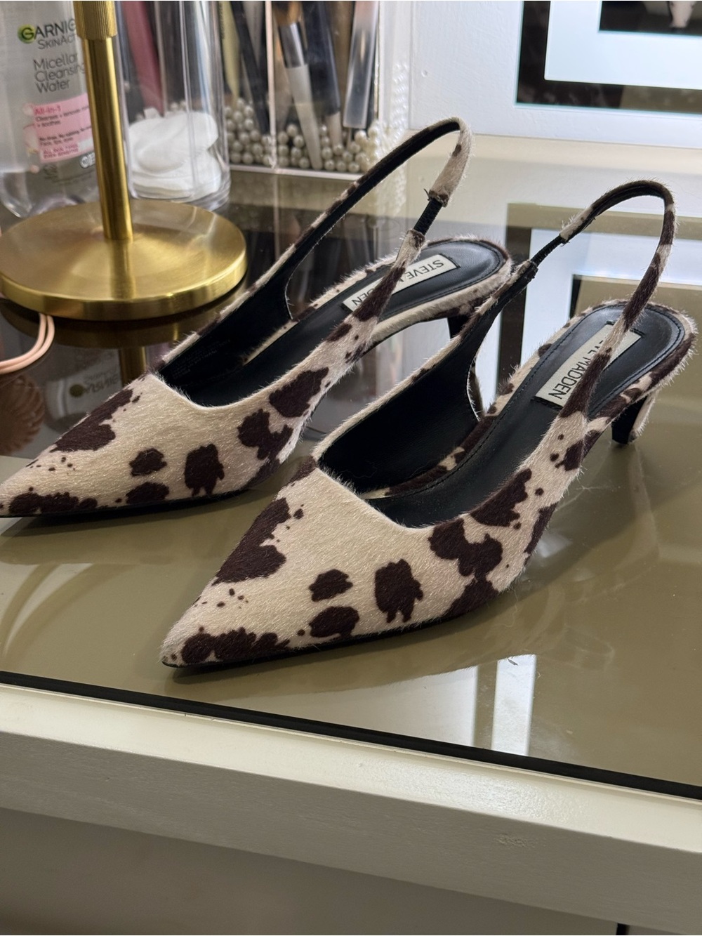 Steve Madden Cowprint Pointed-Toe Slingback Heels